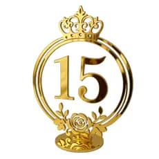 Topo De Bolo 15 Anos Festa Acrílico Cristal e Dourado Espelhado Luxo FGK