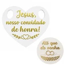 Kit Placa Pajem e Porta Aliança Casamento Daminha Acrílico Branco e Dourado Espelhado Luxo