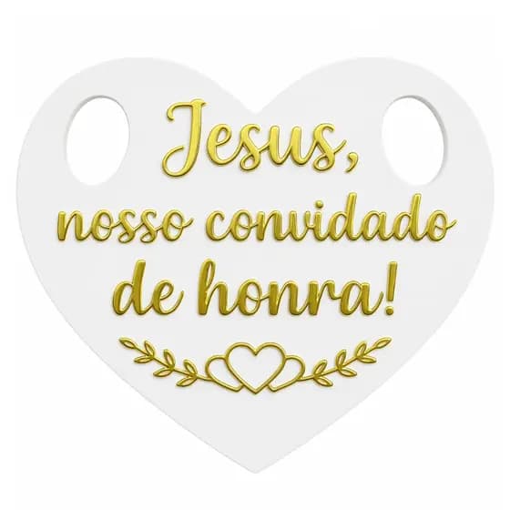 Placa Pajem Casamento Daminha Festa Acrílico Branco e Dourado Espelhado Luxo Coração