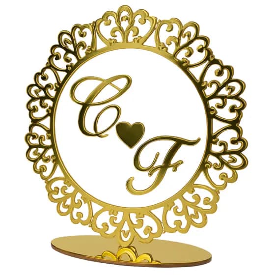 Topo de Bolo Personalizado Casamento Festas formatura Acrílico transparente e Dourado Luxo