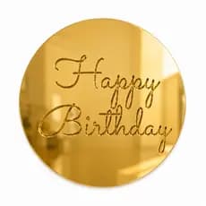 Kit 4 8 10un Medalhas Topper Aniversário Aplique Acrílico Espelhado 6cm Happy Birthday para Bolo Tag FGK Luxo