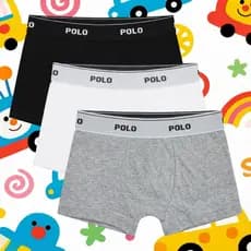 Kit 3 Cuecas Boxer Polo Cotton Infantil Kids 100% Algodão Forro Duplo Confortável