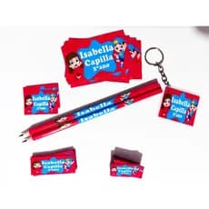 KIT ESCOLAR ETIQUETA PERSONALIZADA 100 etiquetas 1 chaveiro identificador de mochila 2 lapis