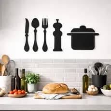 Quadro Decorativo Cozinha Utensílios Tempero Mdf Preto Decoração