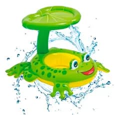 Boia Sapo Infantil Com Cobertura E Assento Fralda Bebe Bote Sapinho Inflavel Piscina Criança Tampa Sol Brinquedo Baby Diversao Familia Vestir Segurança Protege De Insolaçao