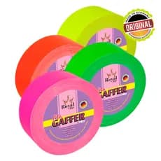 Fita Royal Tape Gaffer Kit 4 Cores 24mm x 5mts Tecido Neon Fluorescente Demarcaçao Palco Festas Eventos Feiras Show  Luz