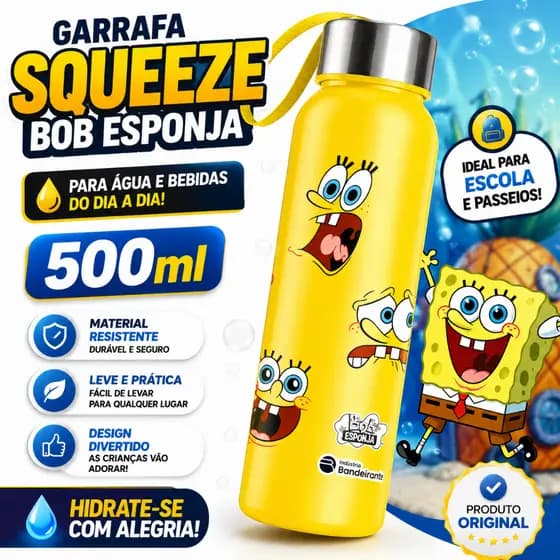 Garrafa De água Bob Esponja 500ml Infantil Volta as aulas