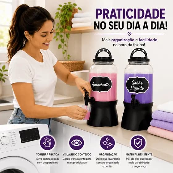 Kit Jogo 2 Dispenser Com Suporte Amaciante Sabão Em Pó Liquido 3,6 Litros Lousa para escrever