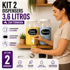 Kit 2 Dispenser Amaciante Sabão Liquido Desinfetante Para sua Lavanderia 3,6l com Lousa Escrever