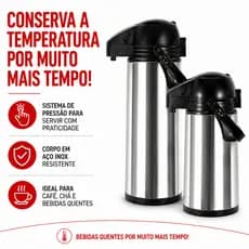 Garrafa Térmica De Café Airpot Inox 1,9 Litros e 1L De Pressão Apertar Hotel Casa Conserva Por Horas