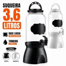 Suqueira 3,6 Litros Com Base E Torneira Lousa Para Escrever Dispenser De Suco Refrigerante