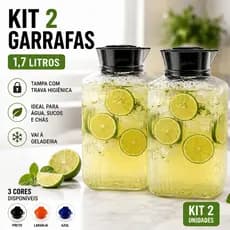 Kit 2 Garrafa de Água Suco para Geladeira Tampa com Trava Higiênica 1700ml - Cores
