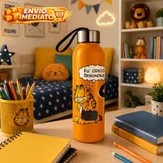 Garrafa De água Plástico Livre de BPA Garrafinha Squeeze Garfield 800ml Lanche Escola