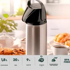 Kit Garrafa Térmica Para Café  Inox 1,8L Chá Casa Cozinha Air Pot Bebidas Quentes Manhã - Invicta