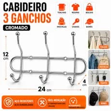 Cabideiro De Parede Suporte Aço Inox Cabide Com 6 Ganchos Multiuso Resistente fácil Instalação