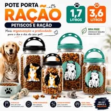 Pote Porta Ração Petiscos Pet Para Cachorro E Gato Pet 3,6L e 1,7Litros Com Alça Recipiente BPA Free