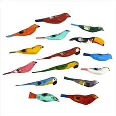 Passarinho De Madeira G Kit C/ 7 Passaros Saira Arara Tucano Decoração Jardim