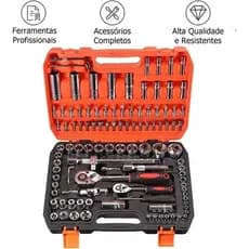 Jogo de Soquete Completo Aço CRV 108 Pcs Catraca 1/2 e 1/4 Oficina Mecânica Maleta Reforçada ORIGINAL ENVIO IMEDIATO