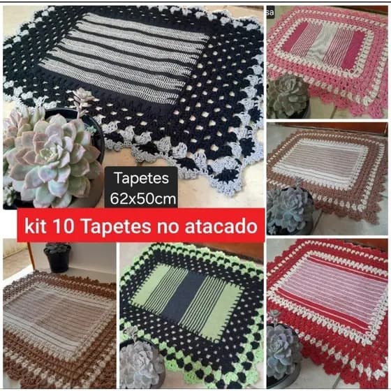 10 Tapetes retangular tear bico de crochê/kit 10 Tapetes atacado/ tapetes 62x50cm