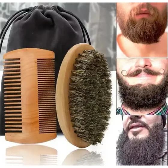 Kit Para Barba - Pente E Escova + Saco Pra Guardar
