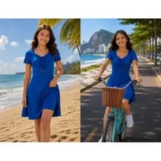 Vestido com shorts juvenil moda praia, piscina e lazer moda evangélica