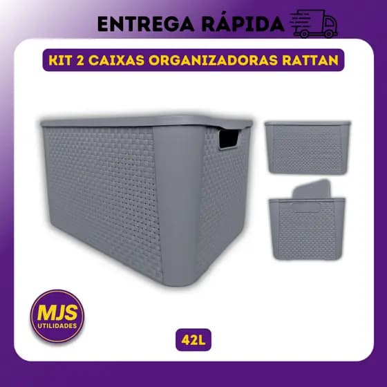 2 X Caixa Decorativa Organizadora Rattan 42 Litros Cesto Organizador Multiuso Empilhavel Grande 42L