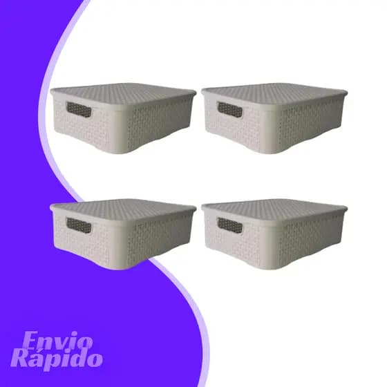 Kit 4 X Caixas Organizadora Trama Rattan 15 Litros Cesto Organizador Multiuso Plastico Decoração 15L