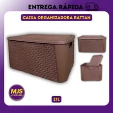 Caixa Organizadora Rattan 17 Litros Cesto Organizador Multiuso Empilhavel Resistente Com Tampa 17L