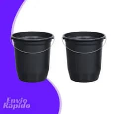 2 X Balde Multiuso Redondo 20 Litros Com Alça Metal Resistente Lavanderia Banheiro Roupa Preto