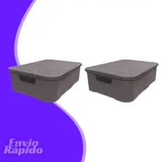 Kit 2 X Caixa Organizadora Rattan 15 Litros Cesto Organizador Multiuso Com Tampa Empilhável Plastico