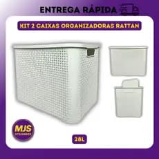 Kit 2 Caixas Plastica Organizadora Rattan 28 Litros Cesto Organizador Multiuso Anti Mofo Resistente
