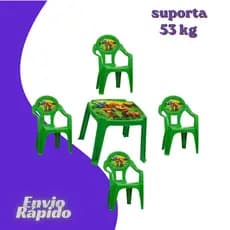 Kit Mesa Infantil + 4 Cadeira Resistente Para Alimentação Estudo Desenho Criança Banco Poltrona