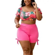 Biquíni Shorts Plus Size Sunquíni Cordinha Calcinha Plus Praia Shorts Cordinha