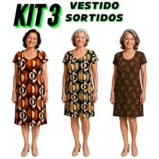 Kit Vestido SORTIDOS Estampado Liganete Moda Feminino Fresco Estampado Malha Fria