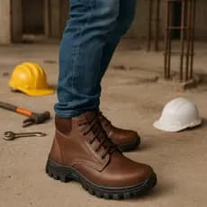 Bota de Couro para Obra, EPI com CA, Solado Antiderrapante, Segurança, Resistência e Durabilidade