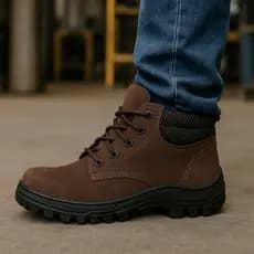 Bota de Segurança EPI Aventura, Couro Legítimo Solado Antiderrapante Ideal Obra e Trilha Resistente