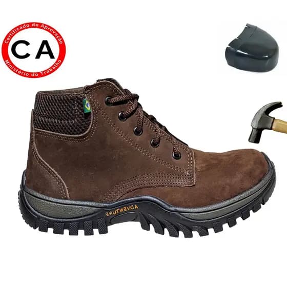 Bota Segurança Botina Trabalho Epi Em Couro Legitimo Com Biqueira Pvc