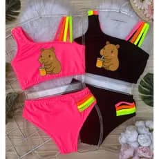 Biquini infantil Juvenil menina CAPIVARA Forrado 02 ao 16 Praia Piscina Natação Bikini infantil maio