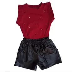 conjunto infantil meninas blusa e shorts cirrê couro conjunto social blogueirinha infantil feminino