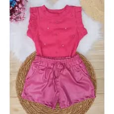conjunto infantil menina blusa e shorts cirrê couro COLORIDO conjunto blogueirinha infantil feminino