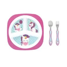 Kit Infantil Unicórnio Buba Prato Divisória + Talher [LIQUIDAÇÃO]