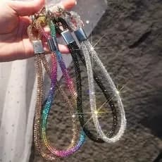 Cordão De Telefone De Cristal De Luxo Pulseira Curta Anti-Perda Com Fecho Reforçado De Metal