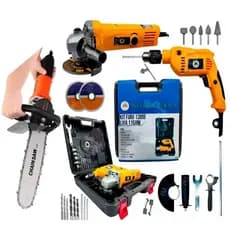Kit Furadeira 800W+Esmerilhadeira+Adp Motosserra Com Brinde