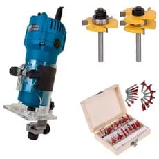 Tupia Manual Laminadora 650W 6mm E 1/4" + Jogo Fresa 15 Pçs + Kit Fresa Macho E Fêmea ENVIO IMEDIATO