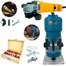 Kit 3Em1 Tupia Laminadora 650W 6mm+Esmerilhadeira 800w 115m M14 + Jogo Fresa 15 Peças ENVIO IMEDIATO