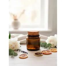 6 Potes De Vidro Âmbar 100ml Com Tampa Rolha Para Velas Artesanais Decorativas Sabonetes