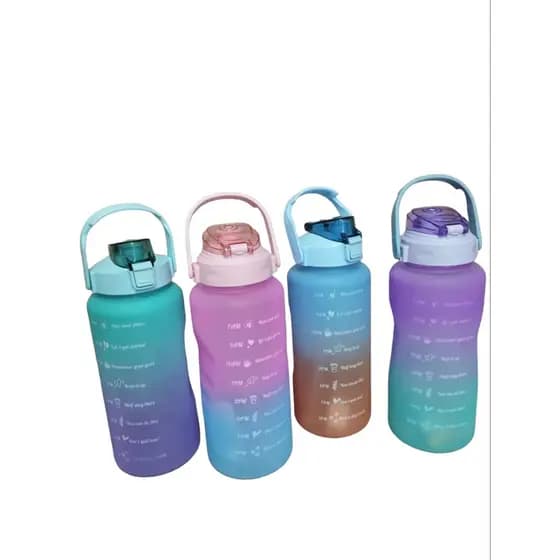 Garrafa De Água Squeeze 2 Litros com Adesivo 2D Com Canudo e Trava Colorida Motivacional Academia Squeeze