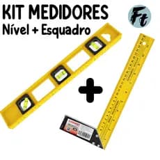 Nível 40cm + Esquadro Kit Carpinteiro Pedreiro Polímetro com Marcação de Medidas Profissional