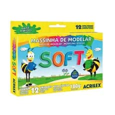 Massa Massinhas de Modelar Acrilex Soft 12 cores 180gr material escolar criança presente