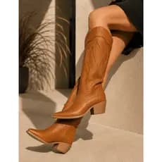 Bota Feminina Texana Country Rodeio Festa de Peão Inverno Couro Eco